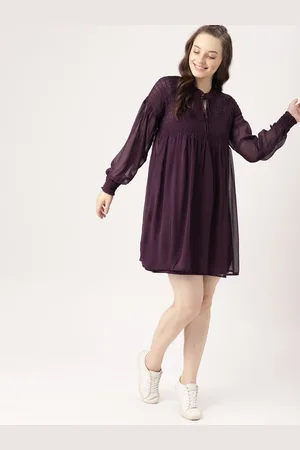 DressBerry Women Purple Solid A-Line Dress