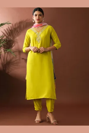 Jaipur Women Floral Yoke Design Regular Beads and Stones Kurta with Trousers & With Dupatta