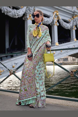 Saree mall Floral Woven Design Zari Organza Banarasi Saree