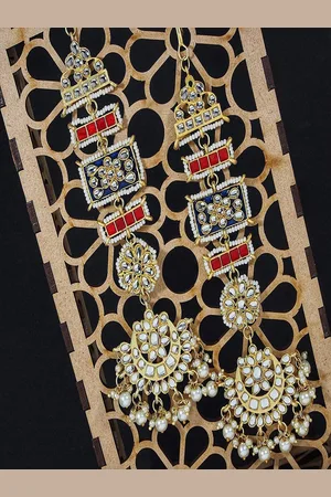I Jewels Gold-Toned & Blue Classic Chandbalis Earrings