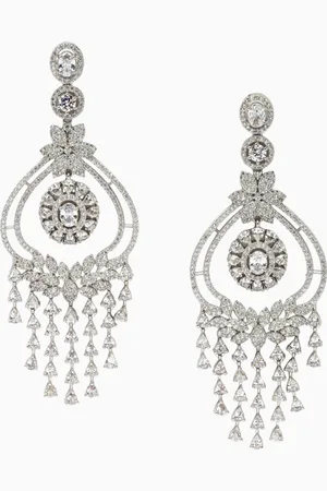 Anouk Rhodium-Plated American Diamond-Studded Drop Earrings