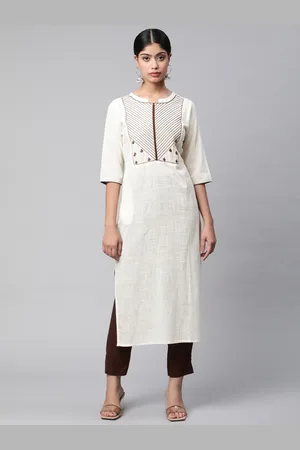 Jaipur Women Off White Yoke Design Thread Work Kurta