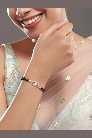 Rubans 18K Rose Gold-Plated Evil Eye Mangalsutra Bracelet with CubicZirconia & Black Beads