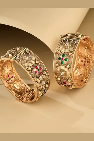 ATIBELLE Set Of 2 Gold-Plated Meenakari Floral Design Bangles
