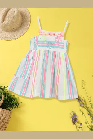 Nauti Nati Girls Striped Embroidered A-Line Dress