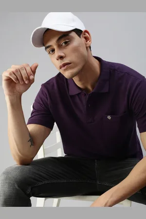 ONN Men Purple Polo Collar Cotton Blend T-shirt