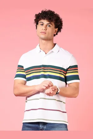 V-Mart Men Striped Polo Collar Cotton T-shirt