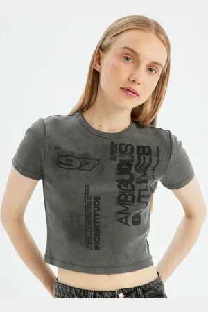 DeFacto Women Typography Printed Raw Edge T-shirt