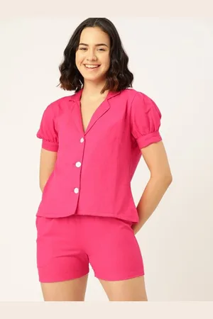 DressBerry Pure Cotton Shirt Collar Top & Shorts Co-Ord Set