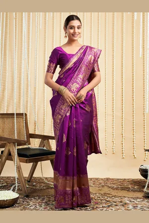 HERE&NOW Ethnic Motifs Zari Silk Blend Kanjeevaram Saree
