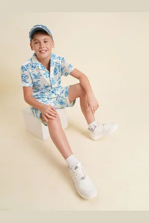 JACK & JONES Boys Cuban Collar Floral Printed Cotton Casual Shirt