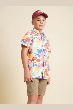 JACK & JONES Boys Spread Collar Floral Printed Cotton Casual Shirt
