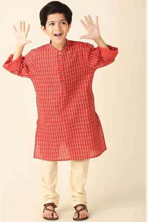 Fabindia Boys Abstract Printed Band Collar Cotton Kurta