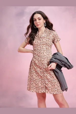 DressBerry Floral Print Lapel Collar Blazer-Style A-Line Dress
