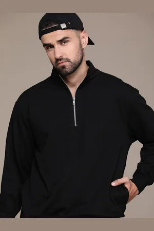 Roadster Men Solid Half Zipper Sweatshirt