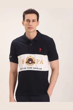 U.S. Polo Assn. U S Polo Assn Men Navy Blue Brand Logo Embroidered Polo Collar Pure Cotton Slim T-shirt