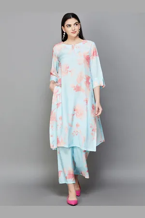 Lifestyle Floral Printed Keyhole Neck Straight Kurta with Palazzos