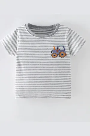 LULU & SKY Boys Striped Round Neck Cotton T-shirt