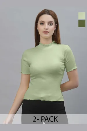 Friskers Women Ribbed High Neck Cotton Fitted Crop Top