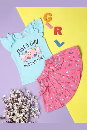 V-Mart Infants Printed Pure Cotton Top with Skirt