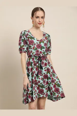 DressBerry Floral Print Puff Sleeve Fit & Flare Dress