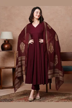 DIVASTRI Magic V-Neck Pleated Anarkali Kurta With Trousers & Dupatta