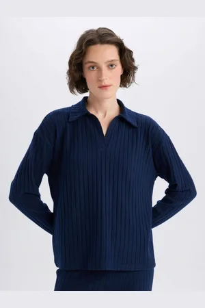 DeFacto Women Striped Henley Neck Pockets T-shirt