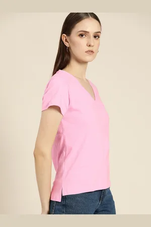 Invictus Women Pink Solid V-Neck T-shirt
