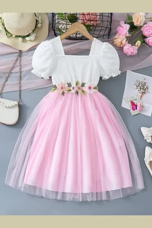 Miss & Chief Embellished Puff Sleeve Net A-Line Dress
