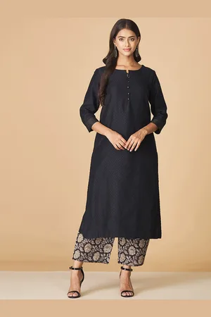Fabindia Women Black Printed Cotton Kurta