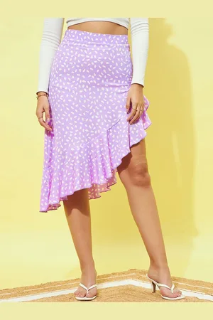 Berrylush Abstract Print High Rise Asymmetrical Wrap Midi Skirt