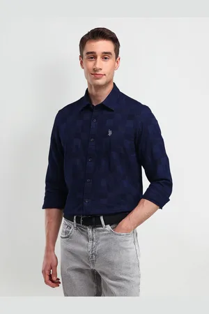U.S. Polo Assn. Men Modern Spread Collar Textured Cotton Slim Fit Casual Shirt