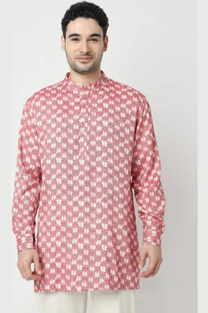Ethnicity Geometric Printed Band Collar Thread Work Kurta