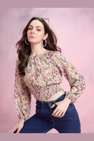DressBerry Floral Print Cuffed Sleeves Smocked Detail