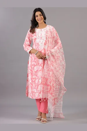 Amchoor Floral Printed Regular Thread Work Straight Kurta With Trousers & Dupatta