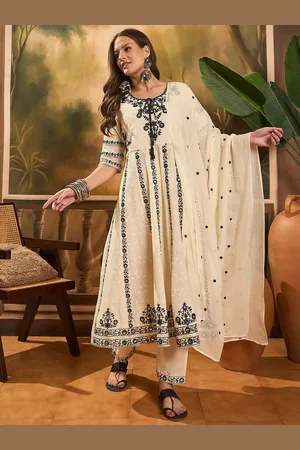 Sangria Women Floral Embroidered A-Line Kurta With Trousers & Dupatta