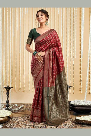 HERE&NOW Floral Zari Silk Blend Paithani Saree
