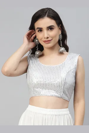 SHOPGARB Women White & Silver Sequined Padded Saree Blouse