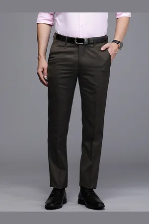 Louis Philippe Men Brown Textured Mid Rise Slim Fit Foraml Trousers