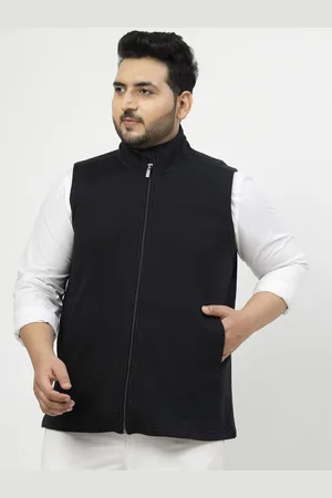 Pluss Men Geometric Striped Fleece Longline Tailored Jacket