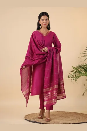 Janasya Women Regular Pure Cotton Kurta with Trousers & With Dupatta
