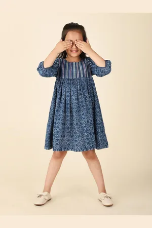 Fabindia Girls Print Fit & Flare Dress