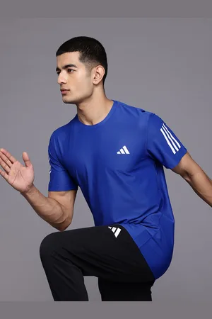 adidas Running T-shirt with Brand Logo Printed & Stripe Detail