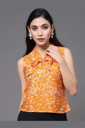 Chemistry Floral Print Tie-Up Neck Crepe Top