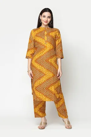 Kalini Bandhani Printed Mandarin Collar Pure Cotton Straight Kurta With Trouser