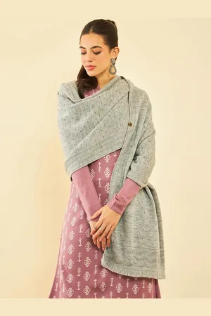 Soch Grey Polka Dots Woven-Design Pure Acrylic Shawl