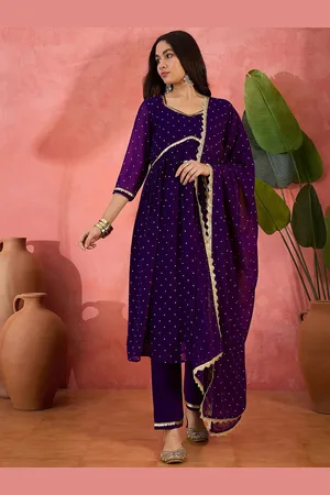 Sangria Sequence Lace With Foil Printed Kurta With Trousers & Dupatta