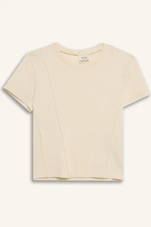 DeFacto Girls V-Neck Raw Edge T-shirt