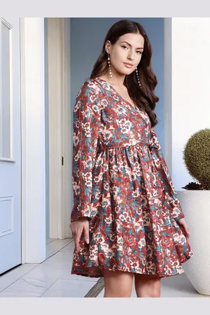 all about you Floral Printed Puff Sleeves Wrap Dress