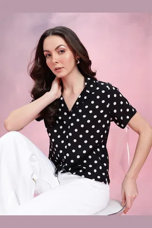 DressBerry Polka Dots Print Cuban Collar Opaque Casual Shirt